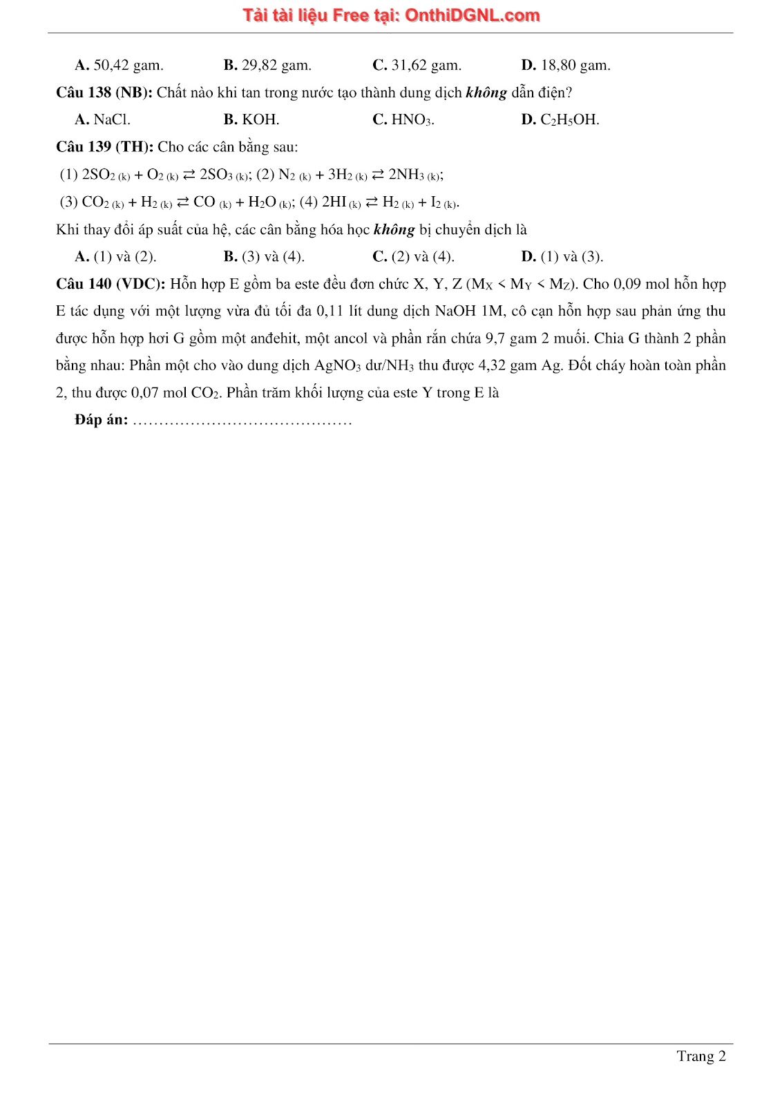 260 bài tập môn Hóa học - Ôn thi ĐGNL ĐHQG Hà Nội Phần 13