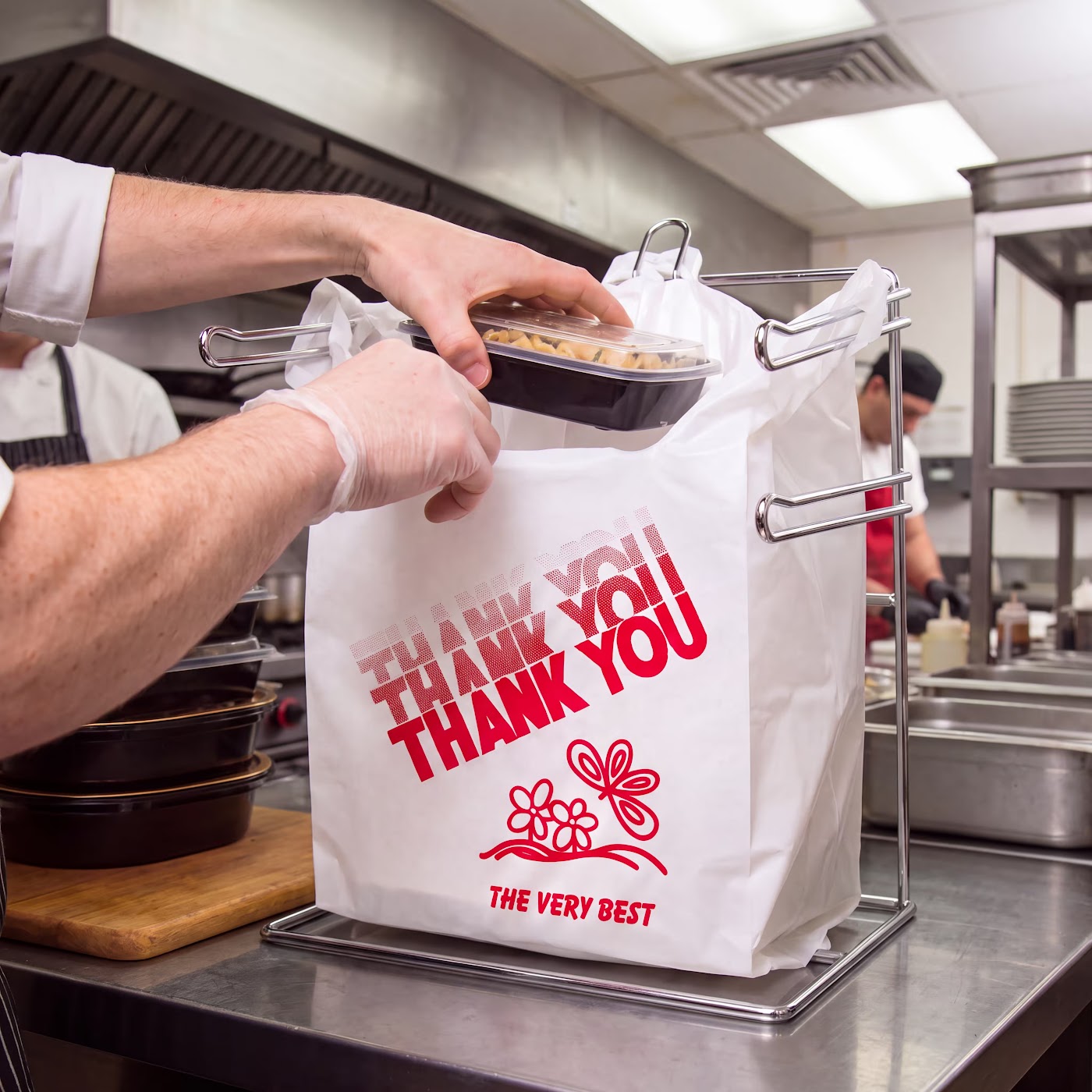 BetterBag+ bags packed in a restaurant kitchen