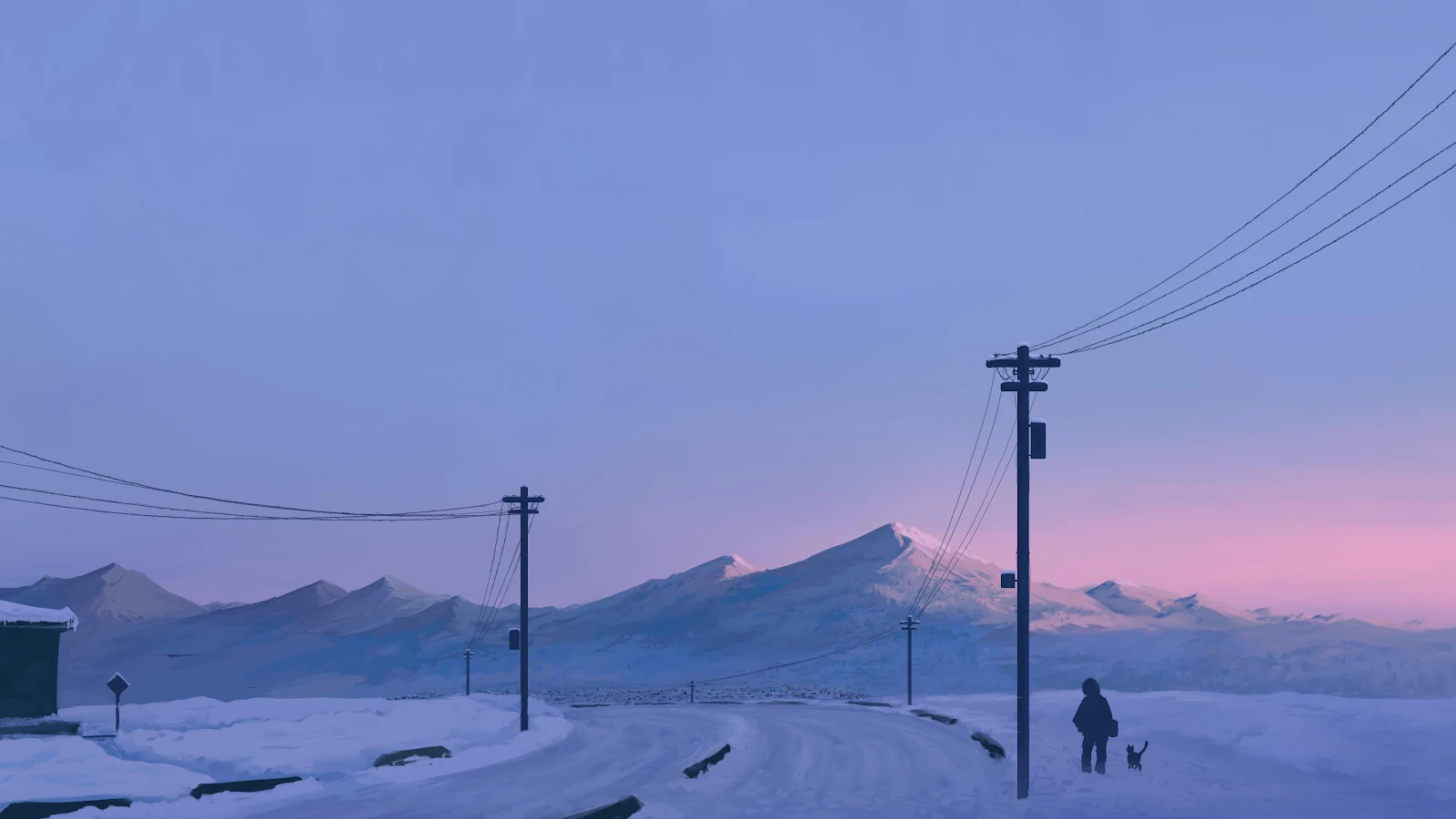 Purple Sunset Over Snowy Peaks - Atmospheric Illustration 4K Wallpaper (3840x2160)