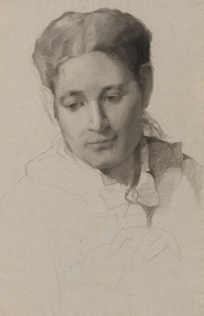Untitled frontal head and sketched in bust and hands ofgirl