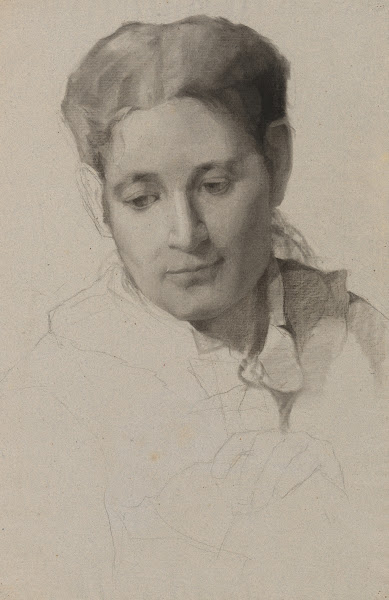 Untitled frontal head and sketched in bust and hands ofgirl