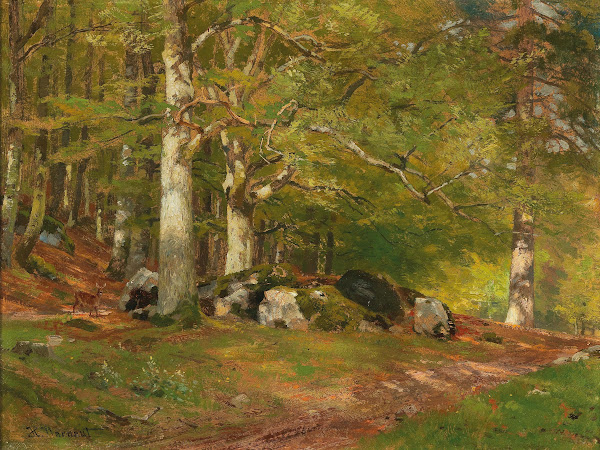 Woodland Scene with Deer