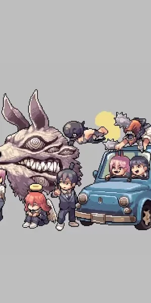 Pixel Art, Chainsaw Man, Denji (Chainsaw Man), Chainsaws, Explosion Full HD Wallpaper Background