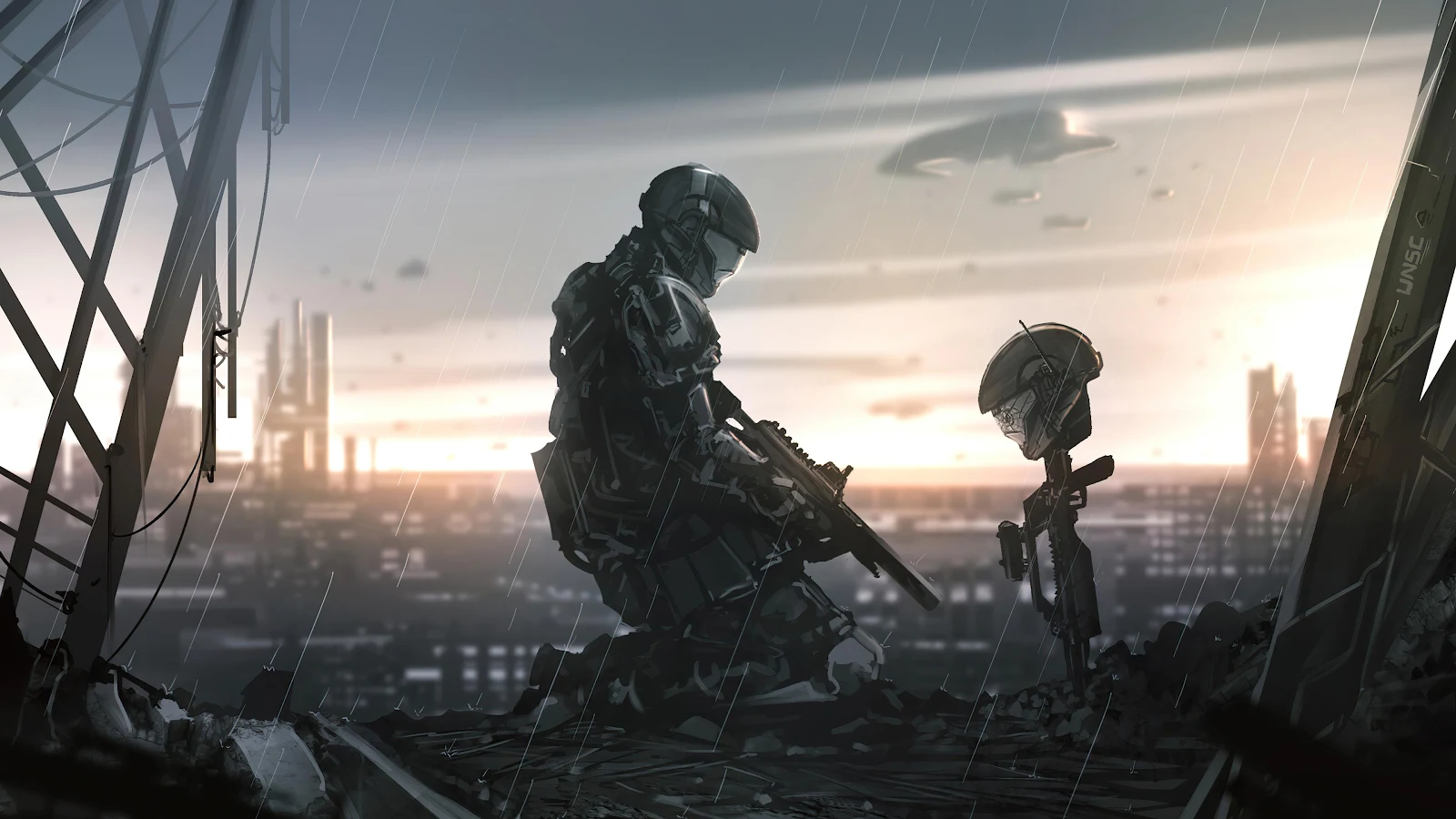 Halo ODST Mourning Fallen Soldier - Digital Concept Art 4K Wallpaper (3840x2160)