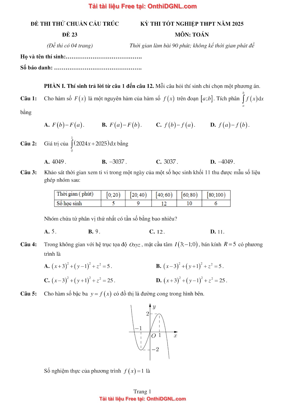 32 đề phát triển minh họa môn toán - có đáp án