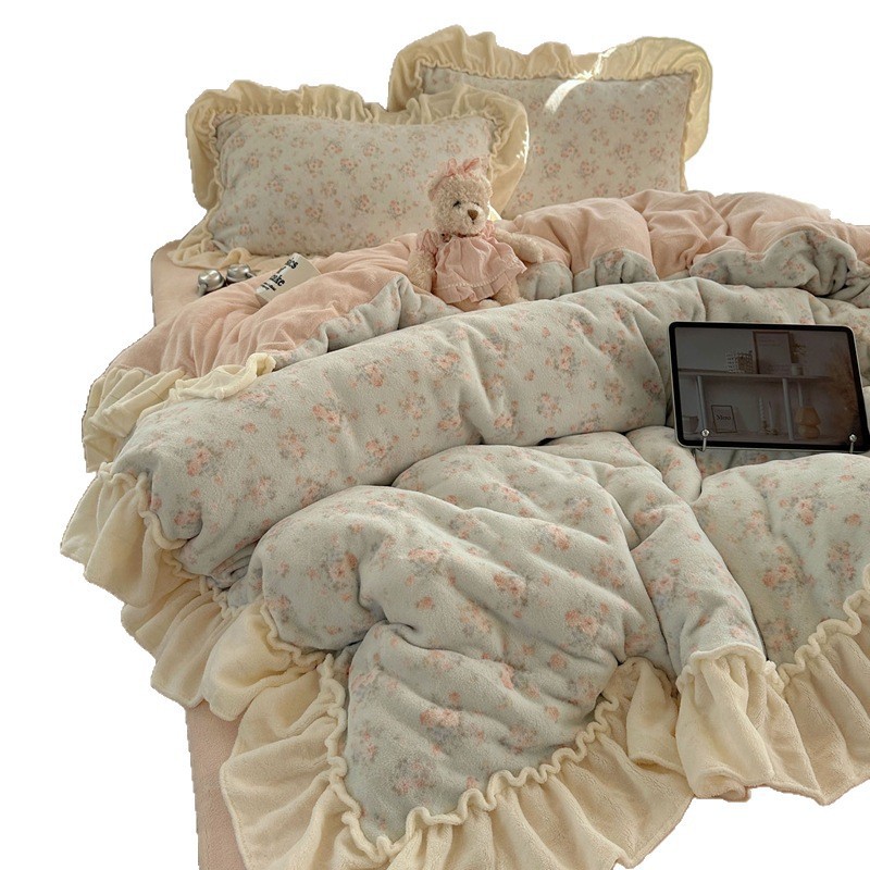 Milchfaser-Fleece Bettwäsche-Set, florales Design