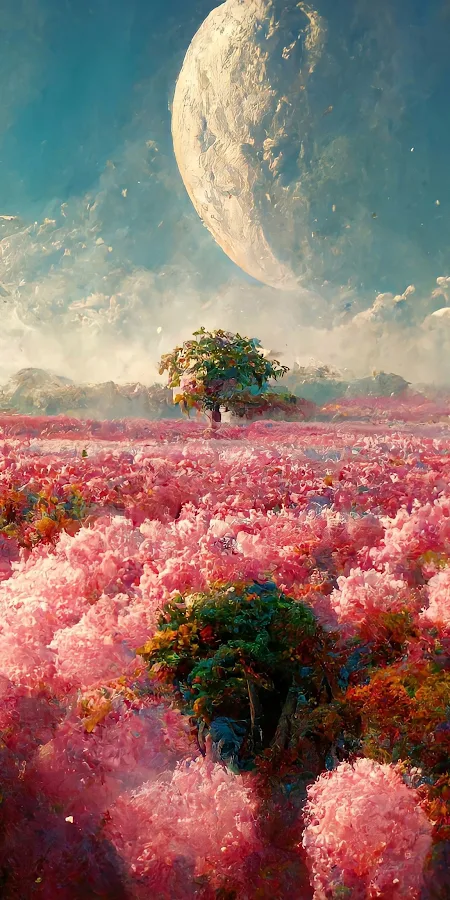 Moon, Space, Field, Painting, Ai Art 4K Phone Wallpaper