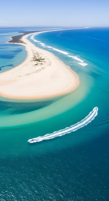 Speedboat Wake Over Turquoise Waters by White Sandbar - Free mobile Wallpaper
