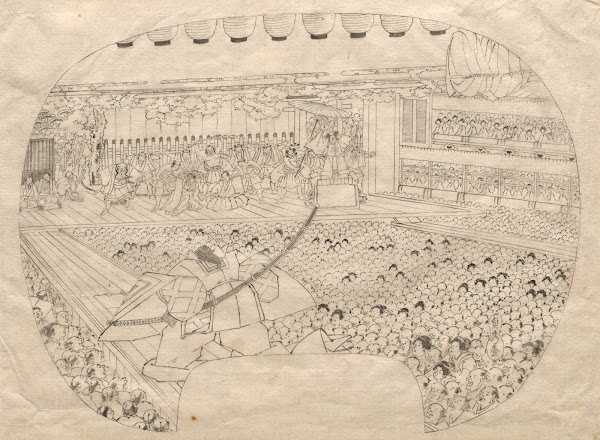 Design For Fan Shaped Print Of Kabuki Theater C 1830s 60s