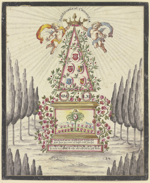 Allegorische Darstellung Pyramide mit einem Altar