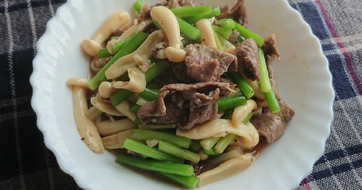 Thịt bò xào nấm và ngồng tỏi