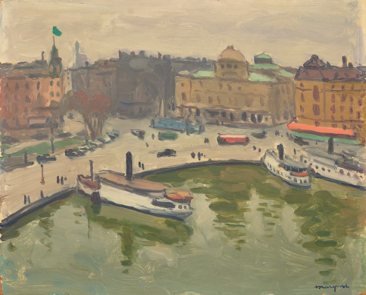 Le Port de Stockholm Nybroviken vue depuis lhôtel Strand 1938