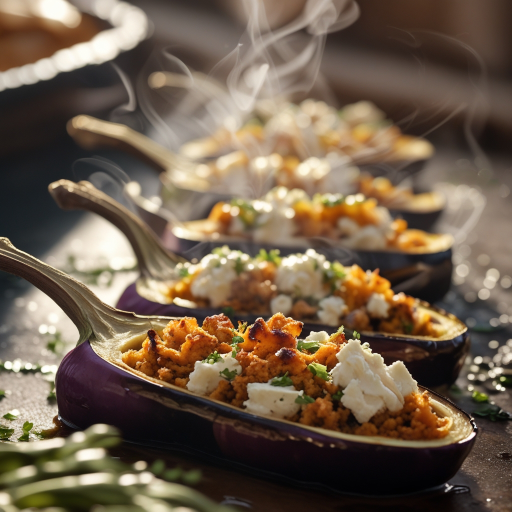 Final Dukkah-Spiced Turkey & Quinoa Stuffed Eggplant Boats with Whipped Feta