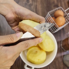 Chọn khoai tây củ vừa, gọt vỏ và cắt thành khúc cho nhanh chín. Luộc khoảng 20 -25 phút đến khi khoai nhừ. Khoai chín để nguội một xíu rồi nghiền khoai thành hỗn hợp mịn.