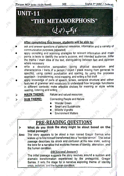 FBISE Class 9 Chapter 11 THE METAMORPHOSIS