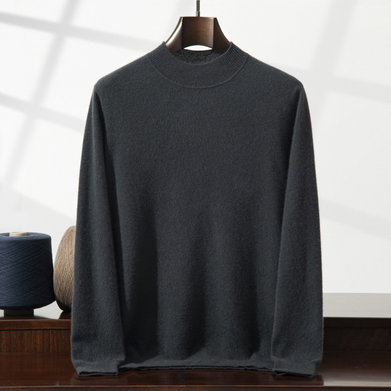 Men's cashmere sweater, standing collar, thin