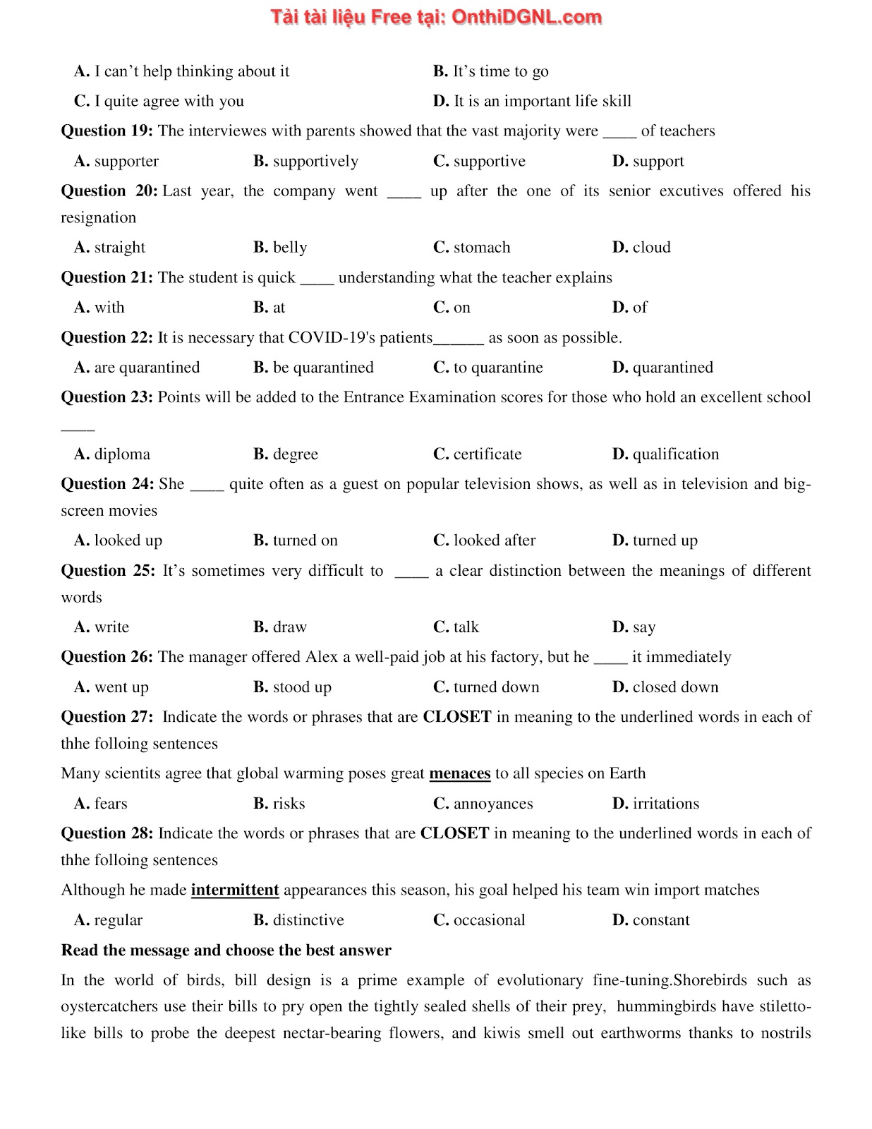 660 bài tập môn Tiếng Anh - Ôn thi ĐGNL ĐHBK Hà Nội Phần 8