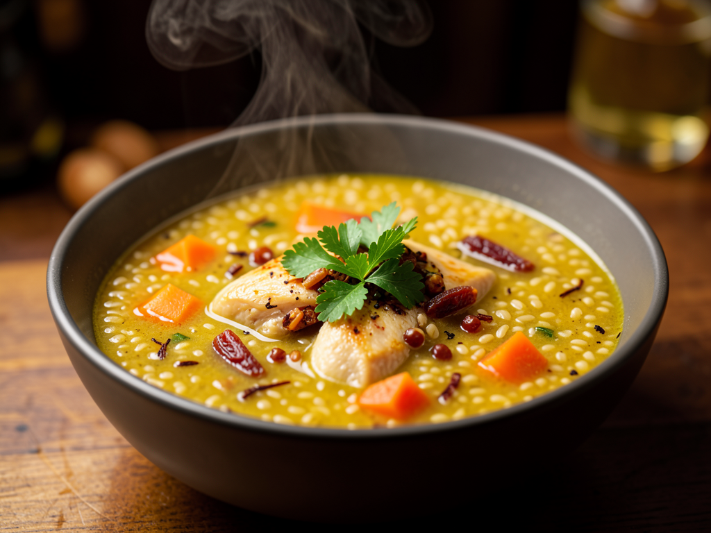 Куриный суп с пшеном, курагой и шафраном