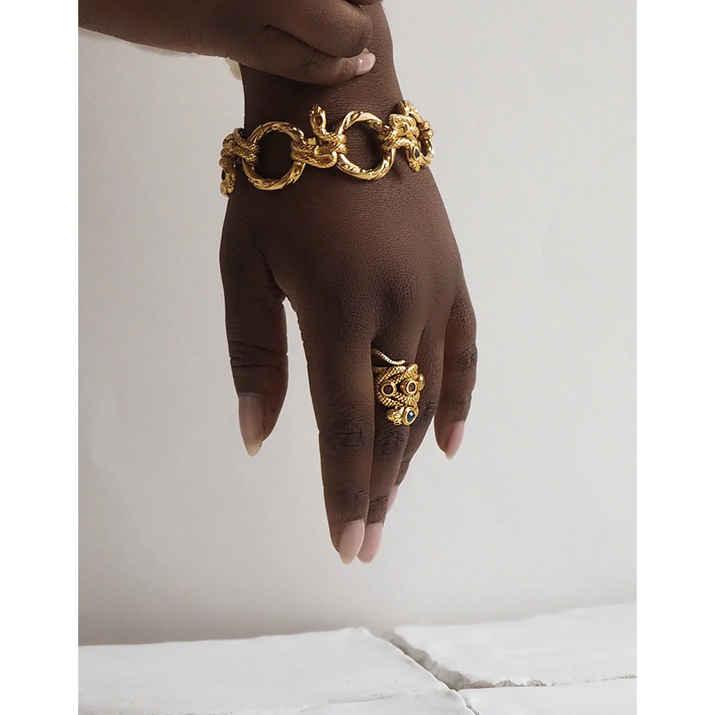 Кольцо Змейка широкое турмалины