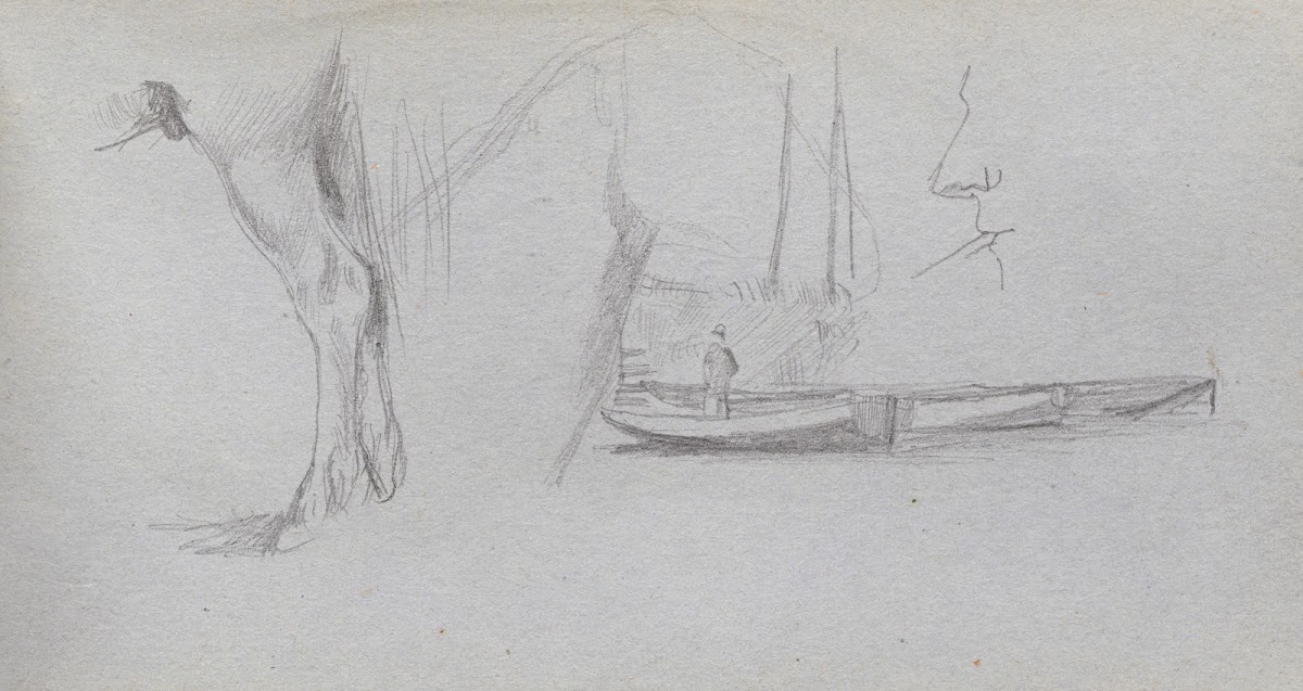 Studies Horses leg Figure in a Boat and Profile 1860s