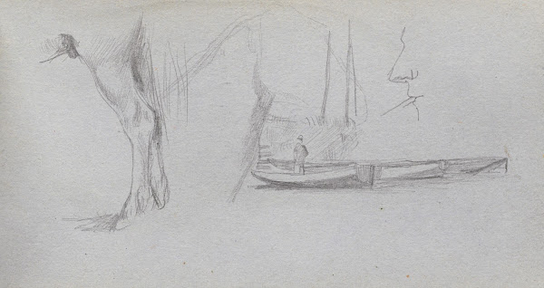 Studies Horses leg Figure in a Boat and Profile 1860s