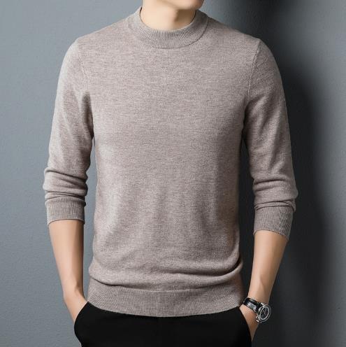 Men's pure wool sweater with stand-up collar