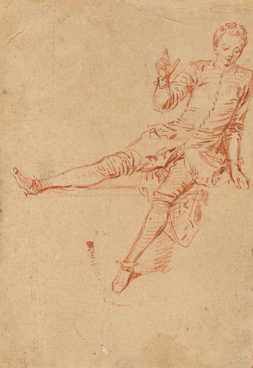 Étude de jeune homme assis la jambe droite et la main levées