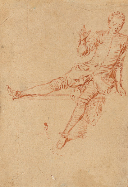 Étude de jeune homme assis la jambe droite et la main levées