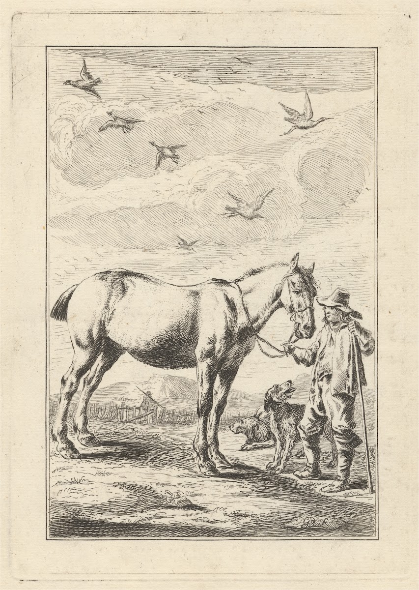 A Man a horse and two dogs 18th Century