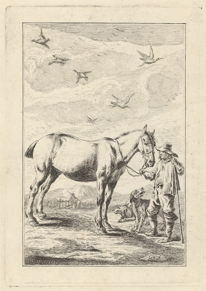 A Man a horse and two dogs 18th Century