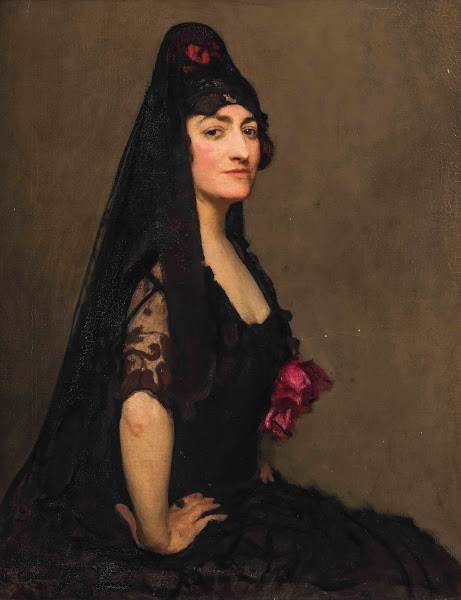 Portrait of Marcelle Azra Hincks Countess Morphy wearing a Spanish mantilla 1924