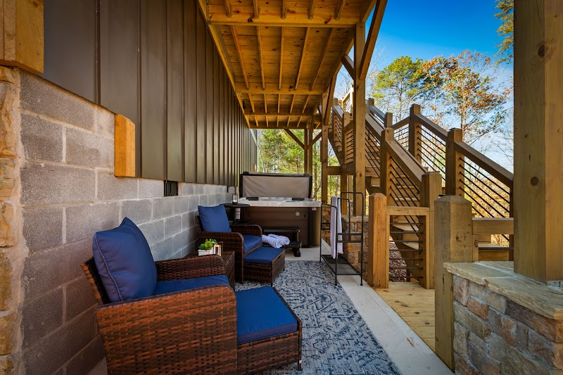 Hot tub and patio at Orchard & Vine Mountain Haus cabin in Ellijay GA