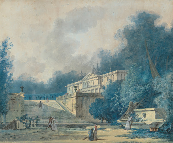 A villa set in a park with figures in the foreground 1793