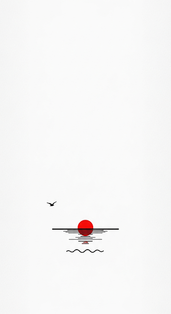 Ultra-Minimalist Red Sun, Horizon Line and Flying Bird Graphic