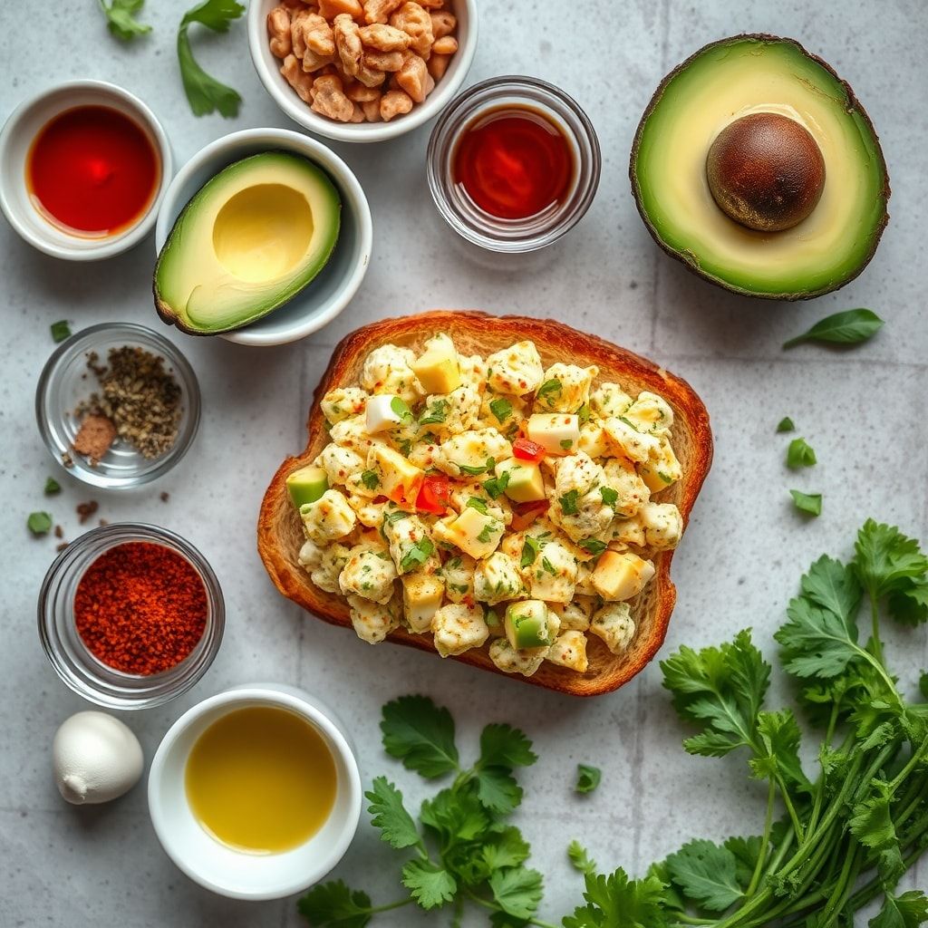Ingredients for Crispy Egg Salad Toast with Avocado and Sriracha – Easy Weeknight Lunch