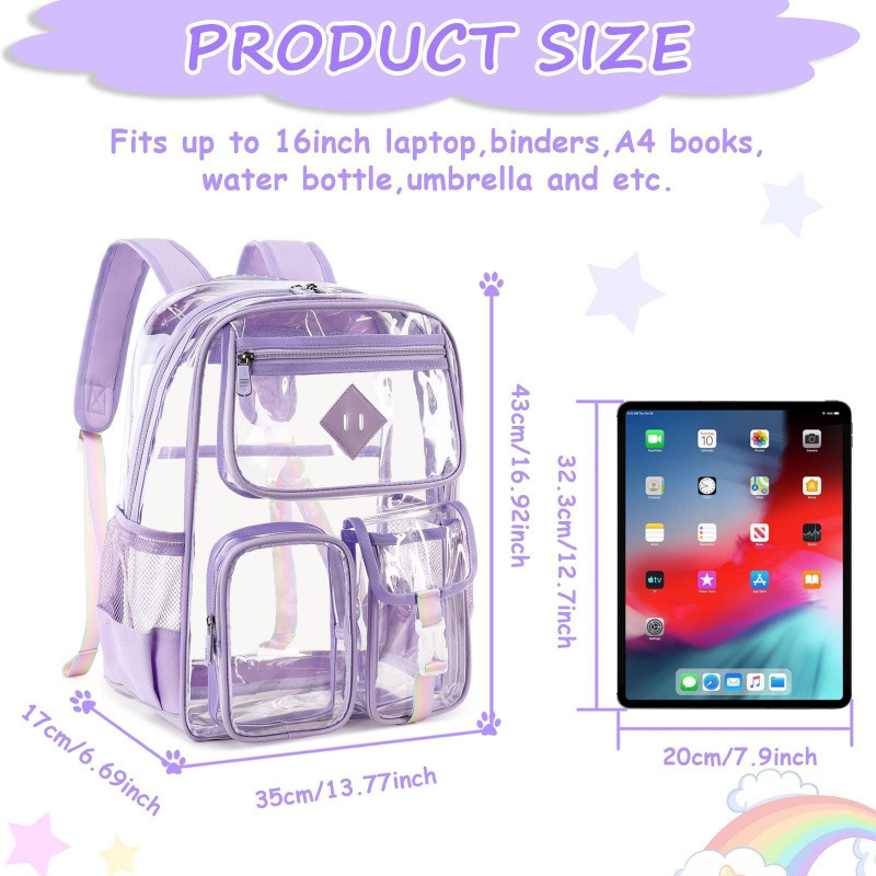 Transparent PVC Backpack, 43×17×35 cm