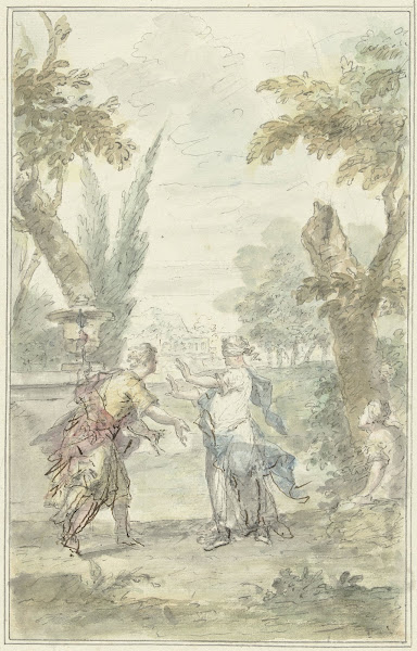 Ontwerp voor een zaalstuk de geblinddoekte Amaryllis grijpt Myrtillo 1715   1798