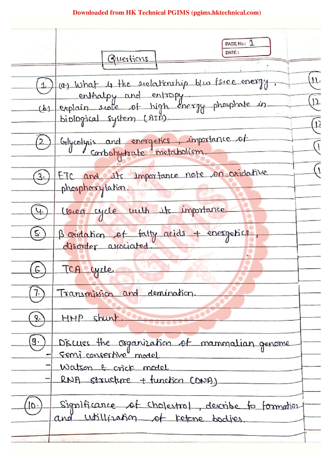 BP203T UT-2 question and answer 2nd Semester B.Pharmacy Previous Year's Question Paper,BP203T Biochemistry,