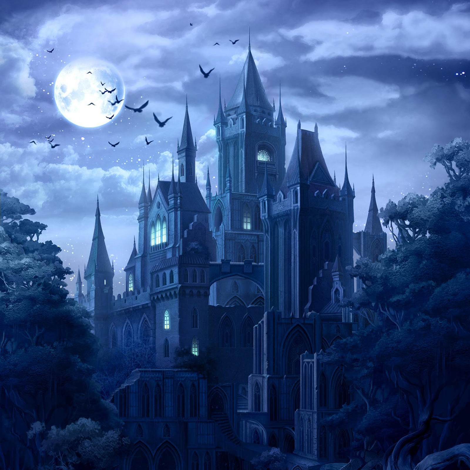 Download Gothic Castle Under Full Moon Full HD iPhone