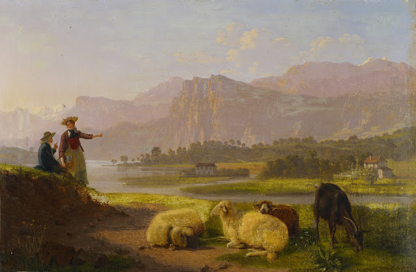 Lakeside near Lucerne with Grazing Flock