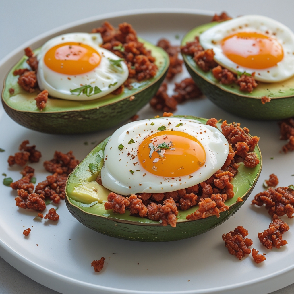Spicy Chorizo & Egg Stuffed Avocados with Crispy Queso Fresco