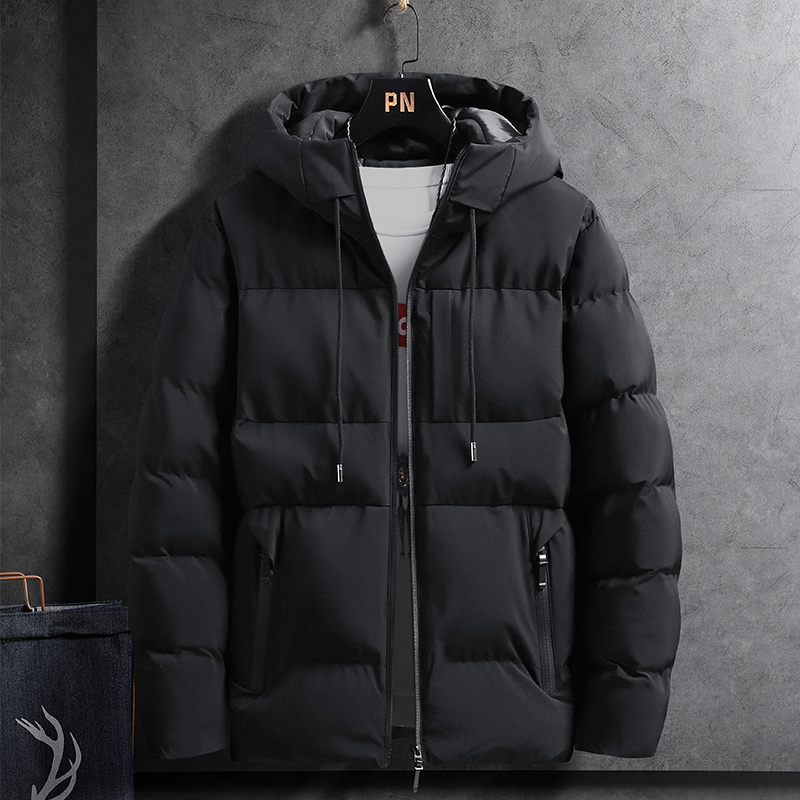 Padded men's winter jacket with hood, solid color