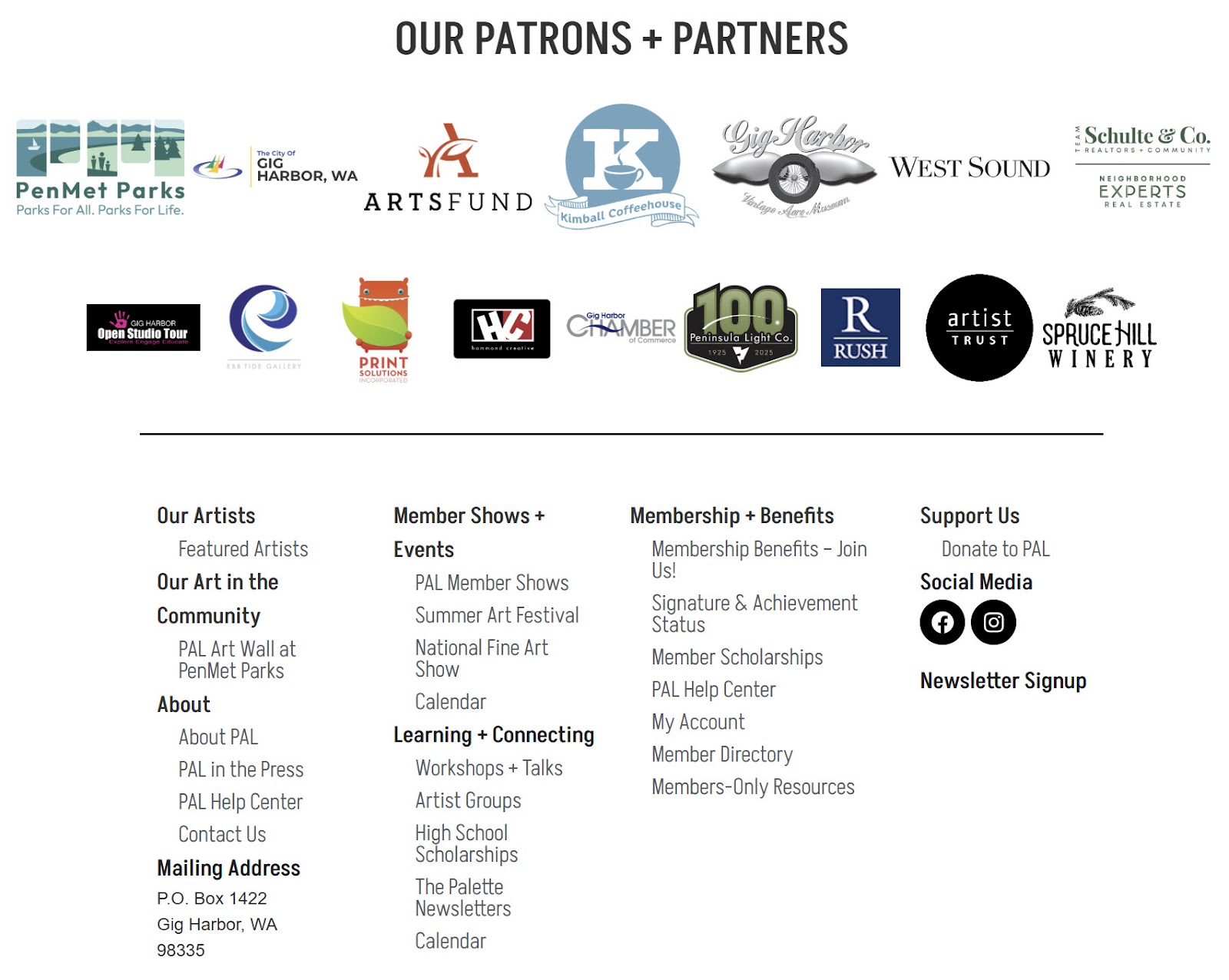 screenshot of patrons and sponsor logos with footer