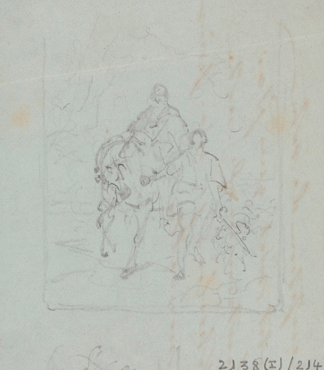 Rider on Horseback and Figure Leading the Horse