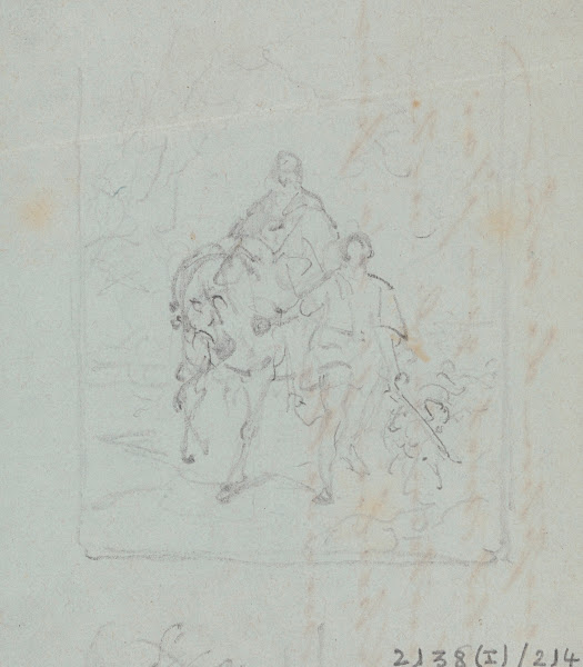 Rider on Horseback and Figure Leading the Horse