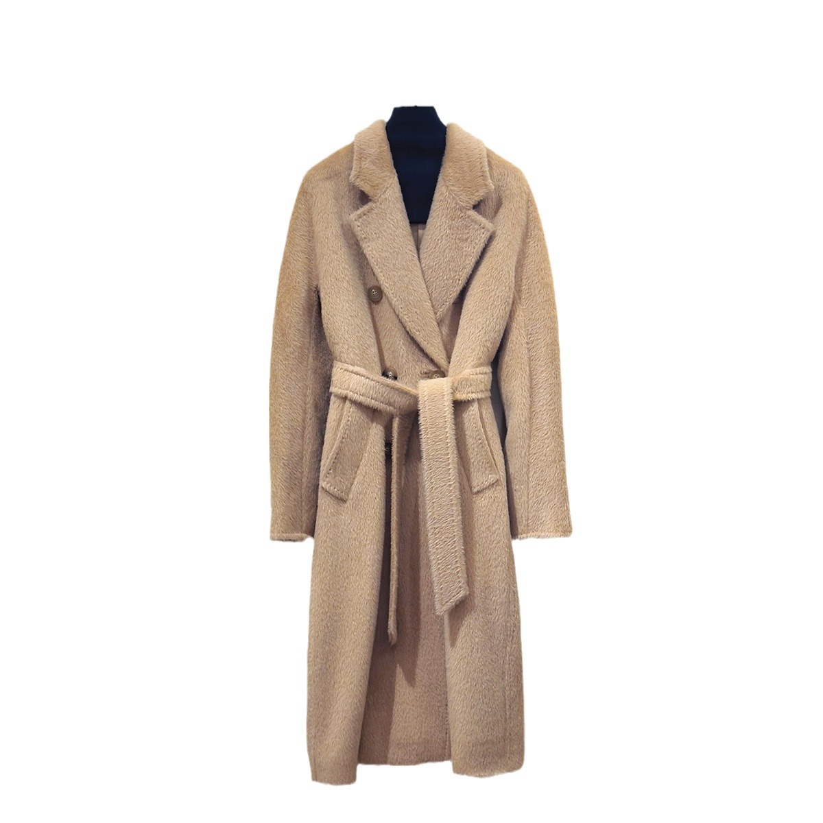 Long women's coat made of alpaca wool, handcrafted