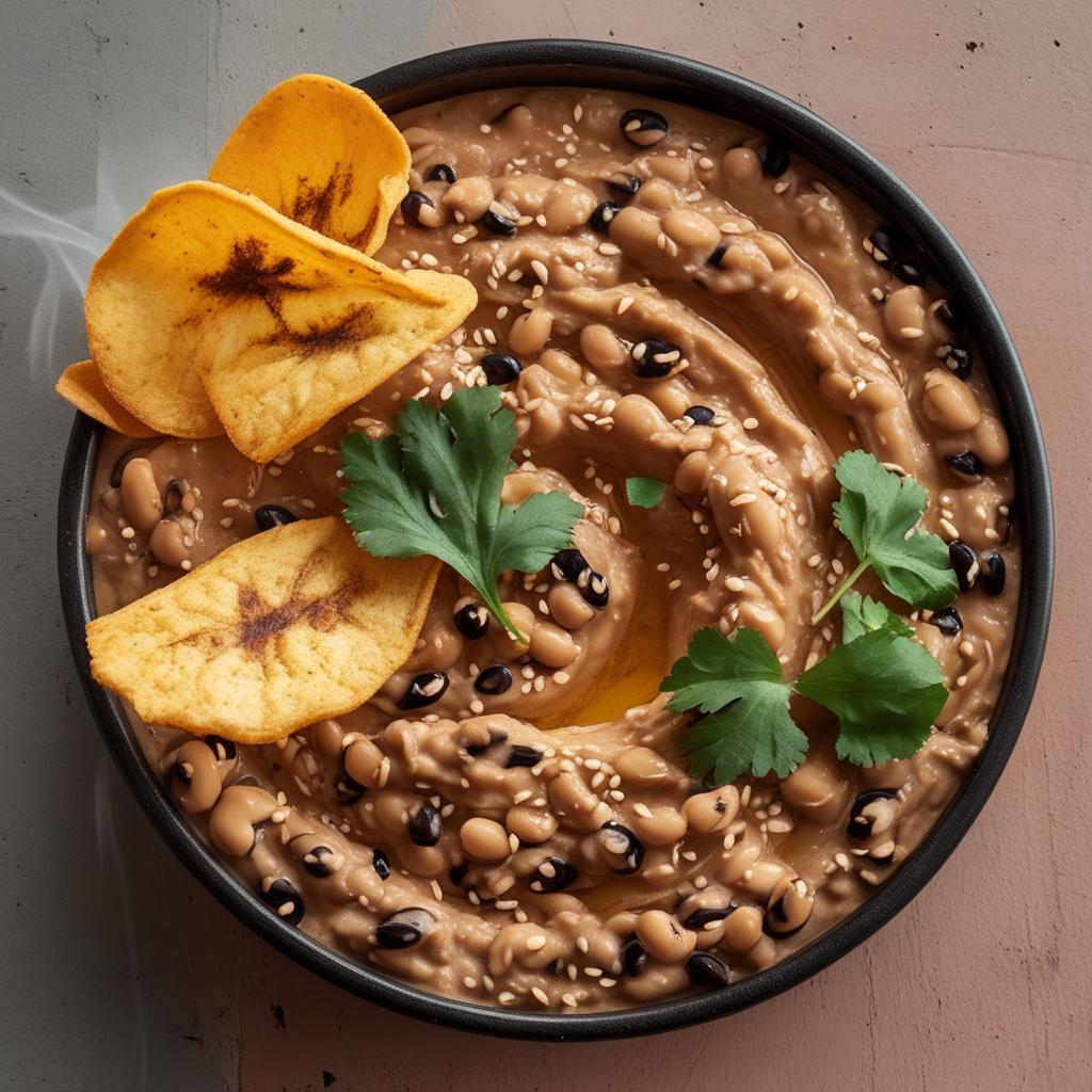 Final Smoky West African Black-Eyed Pea Protein Dip with Plantain Chips