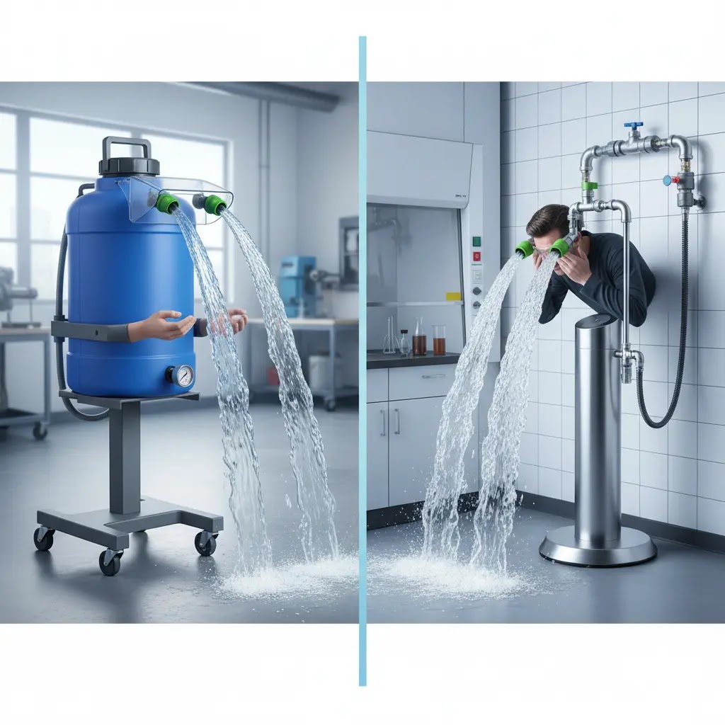 Perbedaan portable eyewash vs plumbed eyewash station