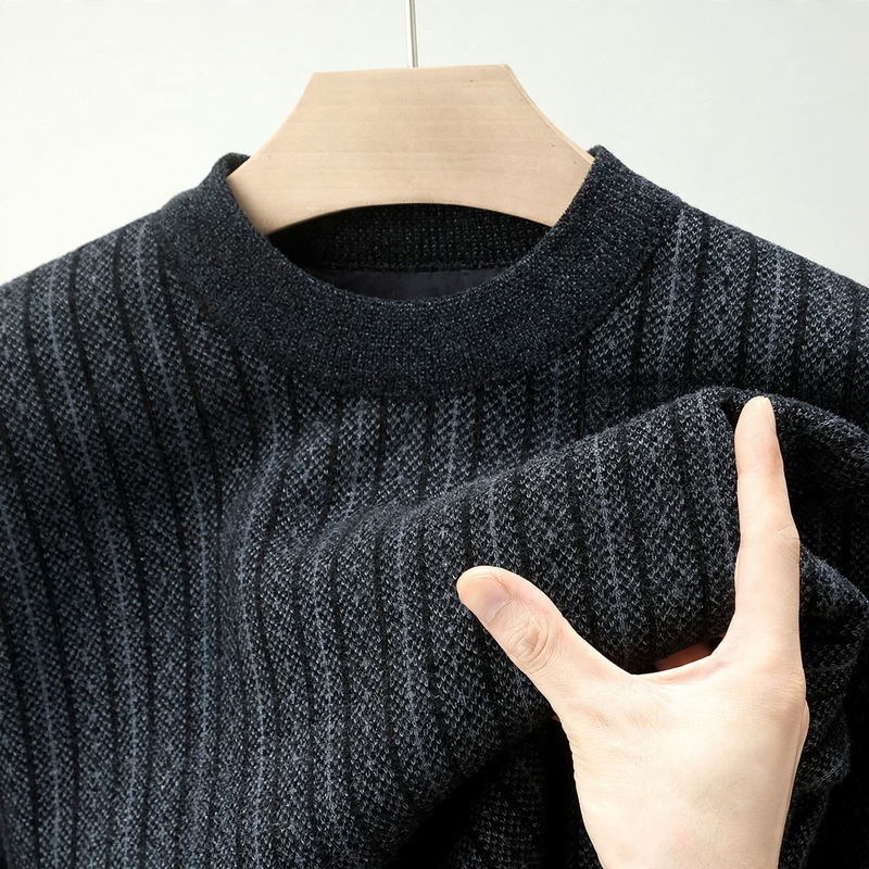 Men's pullover with stand-up collar, lined, jacquard pattern