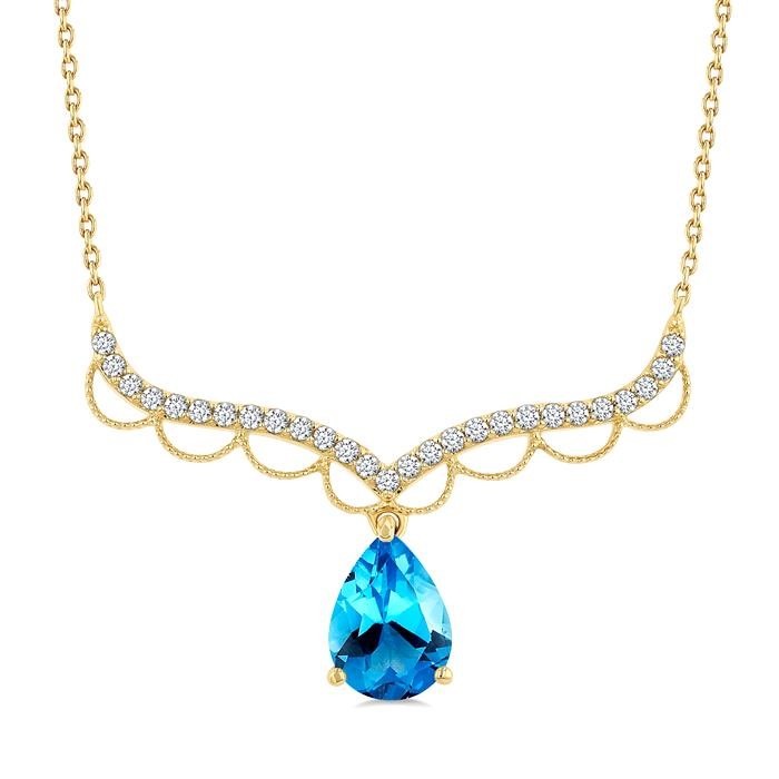 Pear Shape Gemstone & Diamond Fashion Necklace